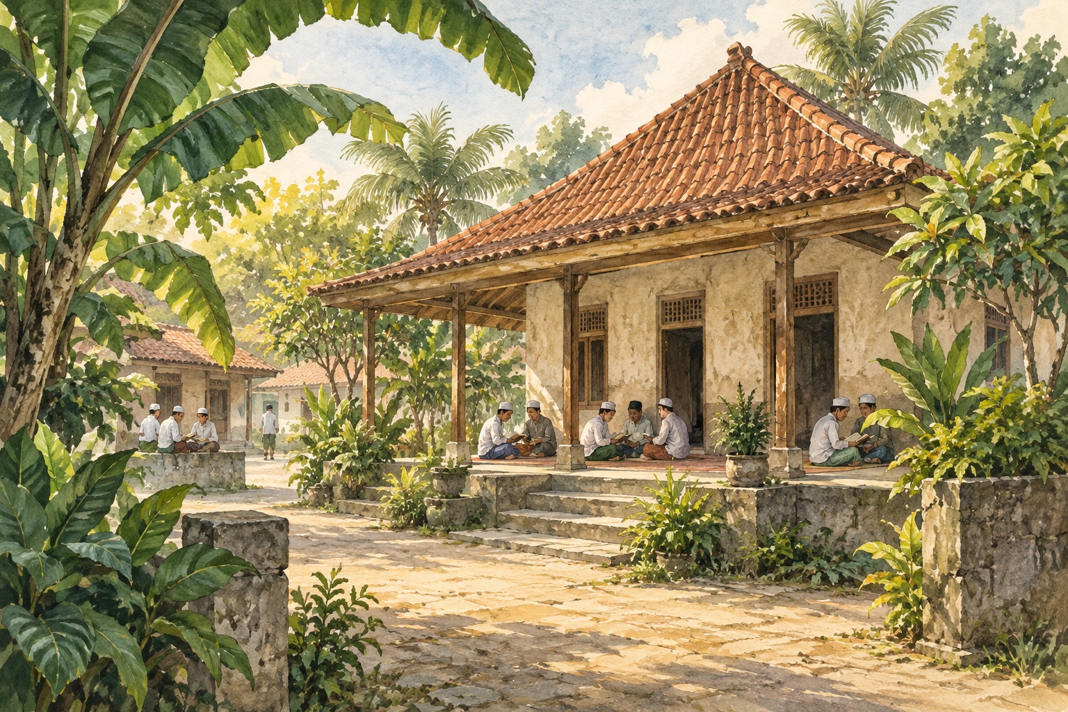 Ilustrasi santri belajar di lingkungan pesantren